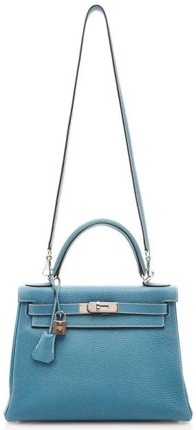 28 cm Blue Jean Togo Leather Retourne Kelly