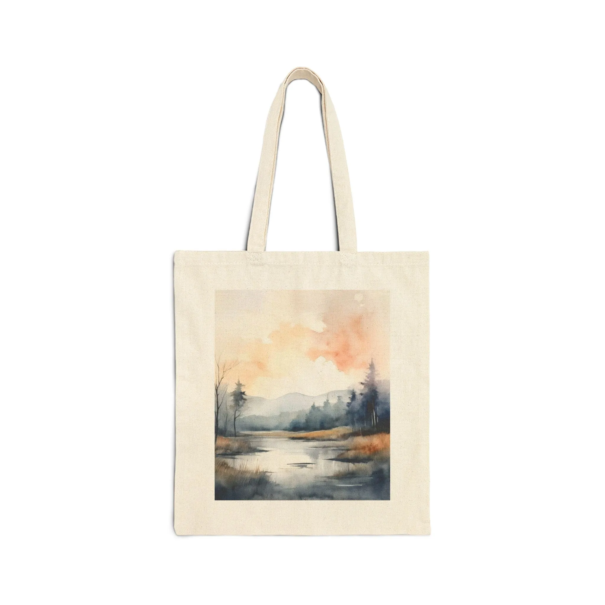 A minimal themed nature landscape with watercolor effects Cotton Canvas Tote Bag