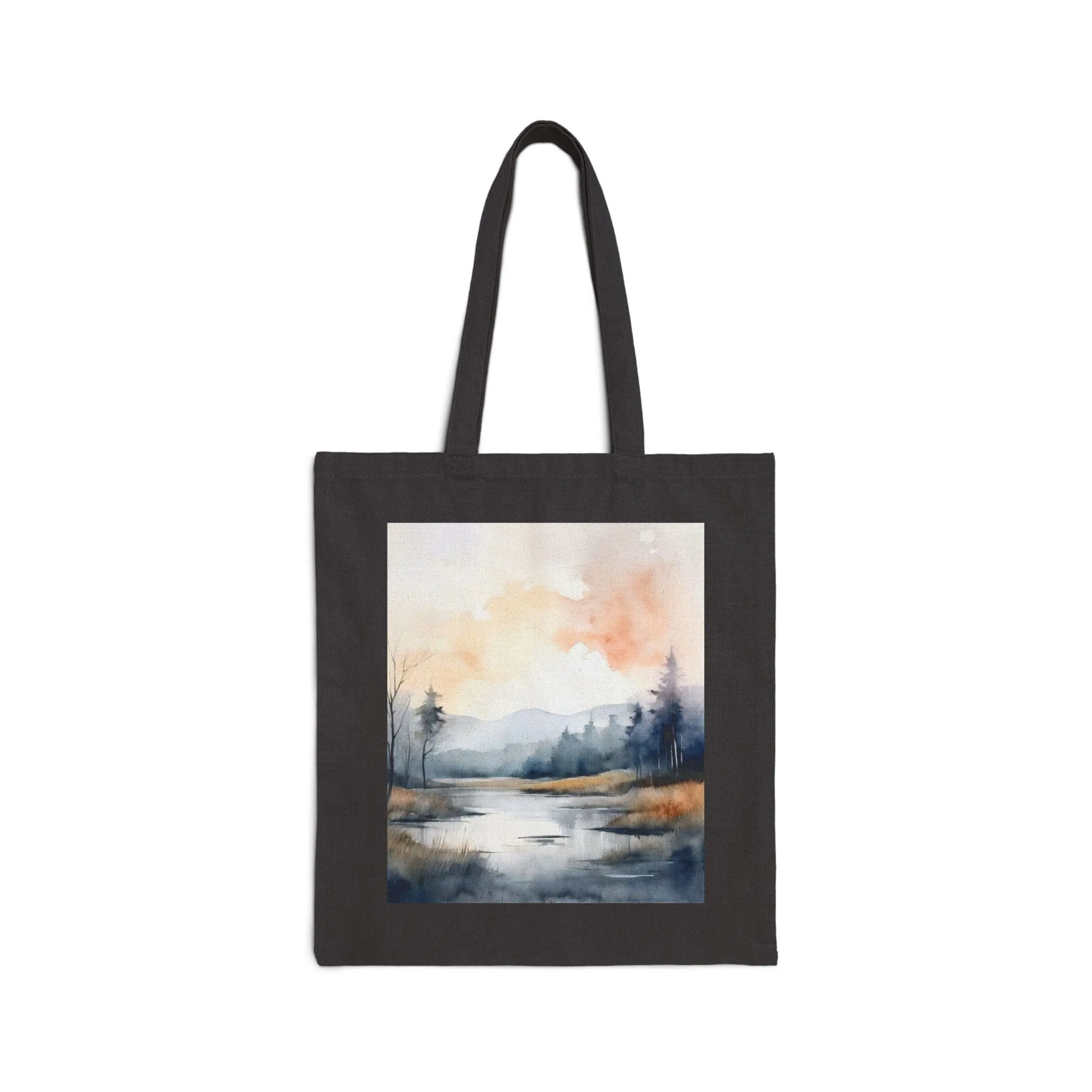 A minimal themed nature landscape with watercolor effects Cotton Canvas Tote Bag