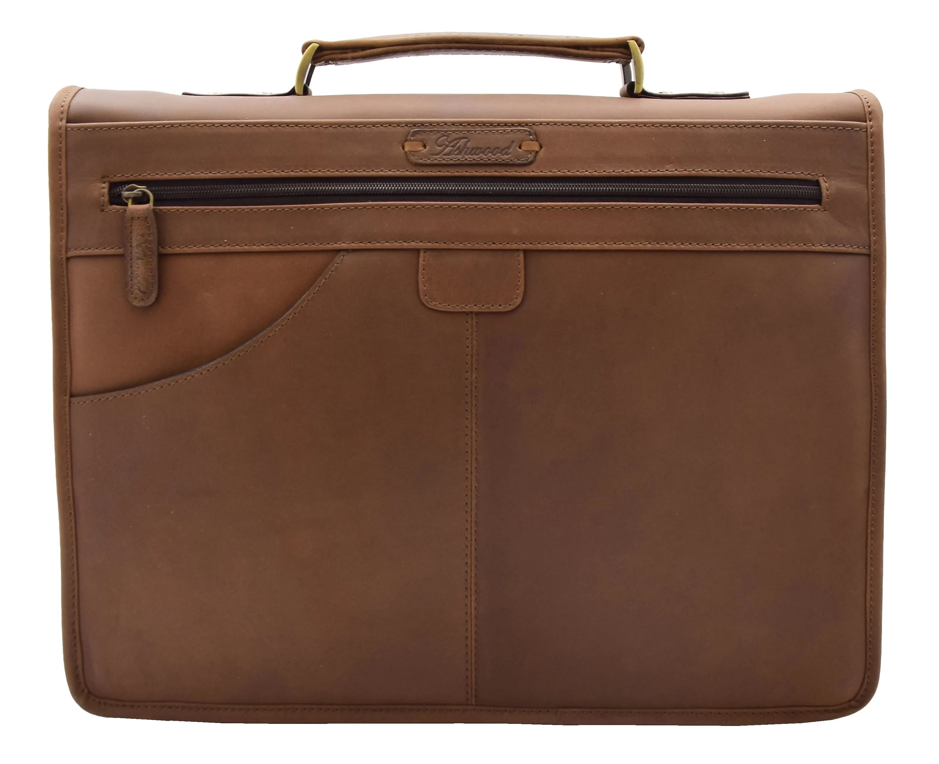 Brown Mud Hunter Leather Briefcase Expandable Office Bag Messenger Laptop Case Thomas