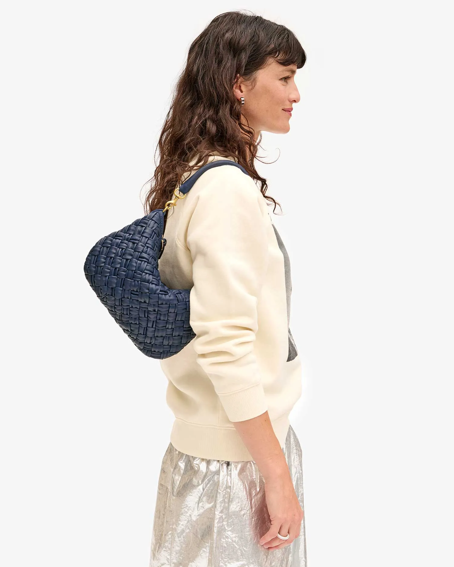 Clare V Petit Moyen Messenger, Bright Navy Puffy Woven