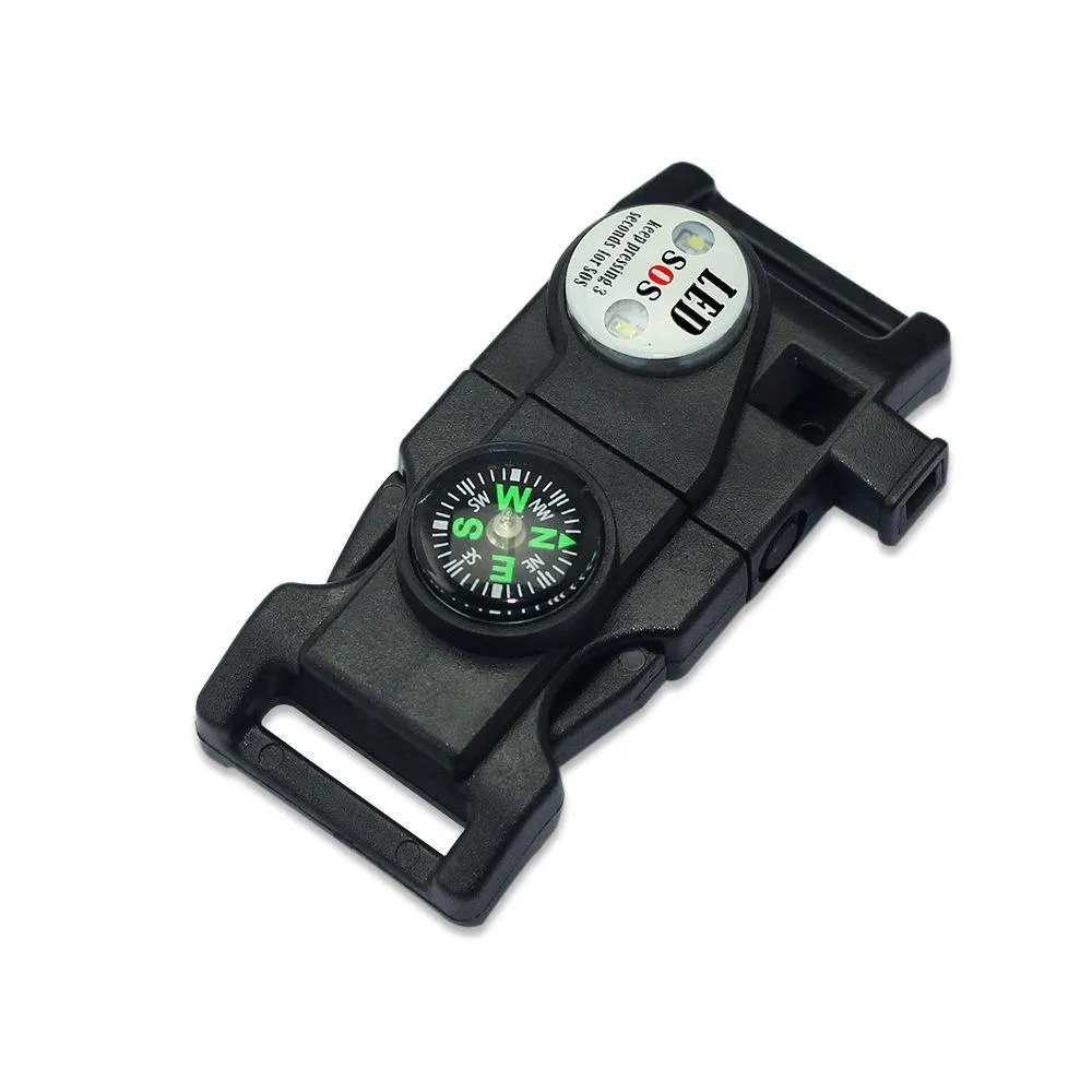 Compass Flint Scraper Fire Starter Whistle Buckle Plastic Bracelet