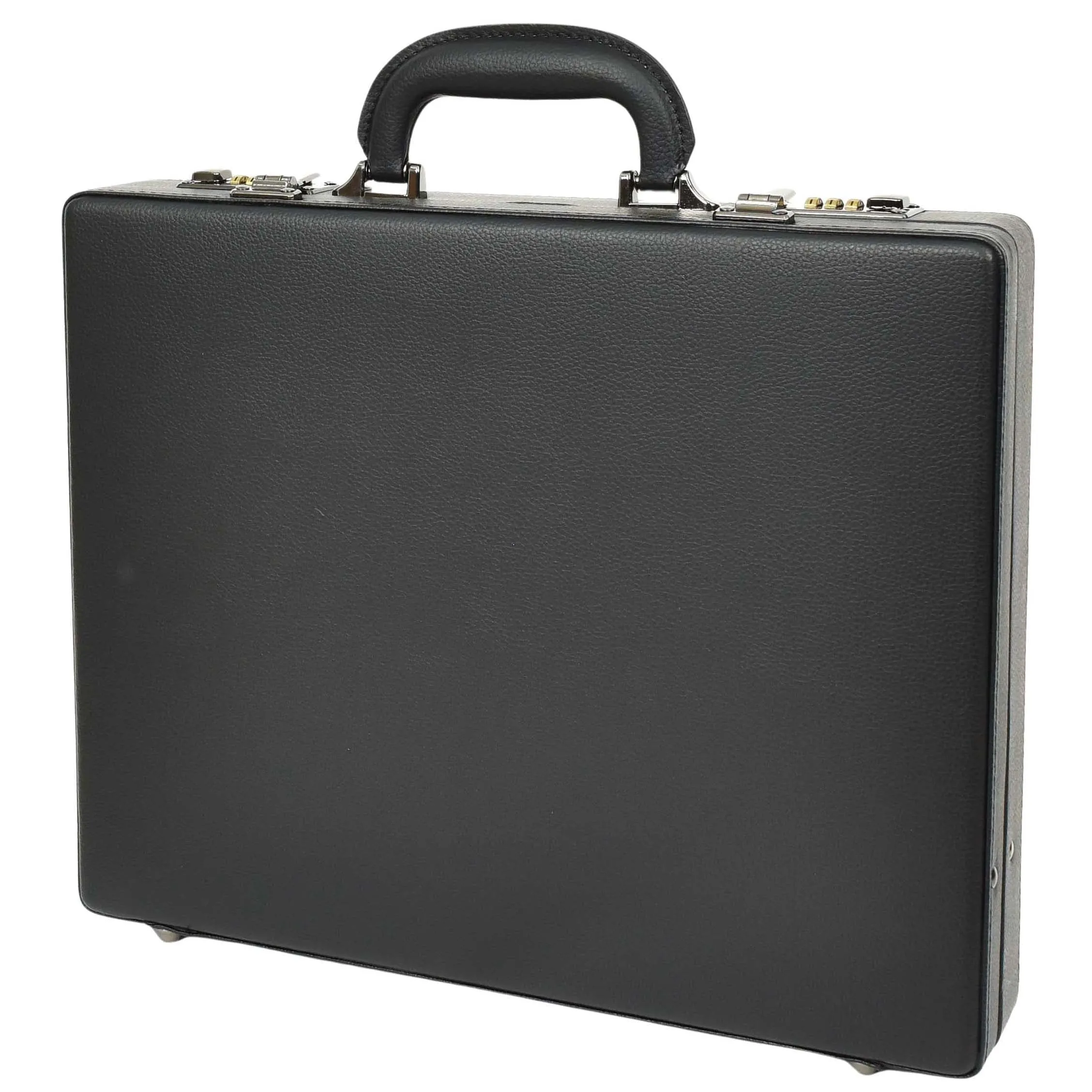 DR609 Leather Slim Line Briefcase Professional Attache Case Black