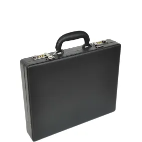 DR609 Leather Slim Line Briefcase Professional Attache Case Black