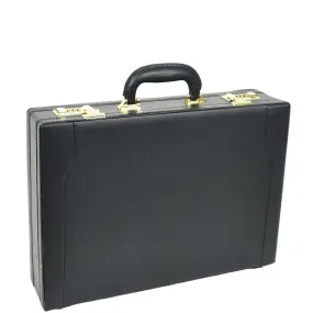 DR657 Expandable Leather Briefcase Combination Lock Attache Case Black