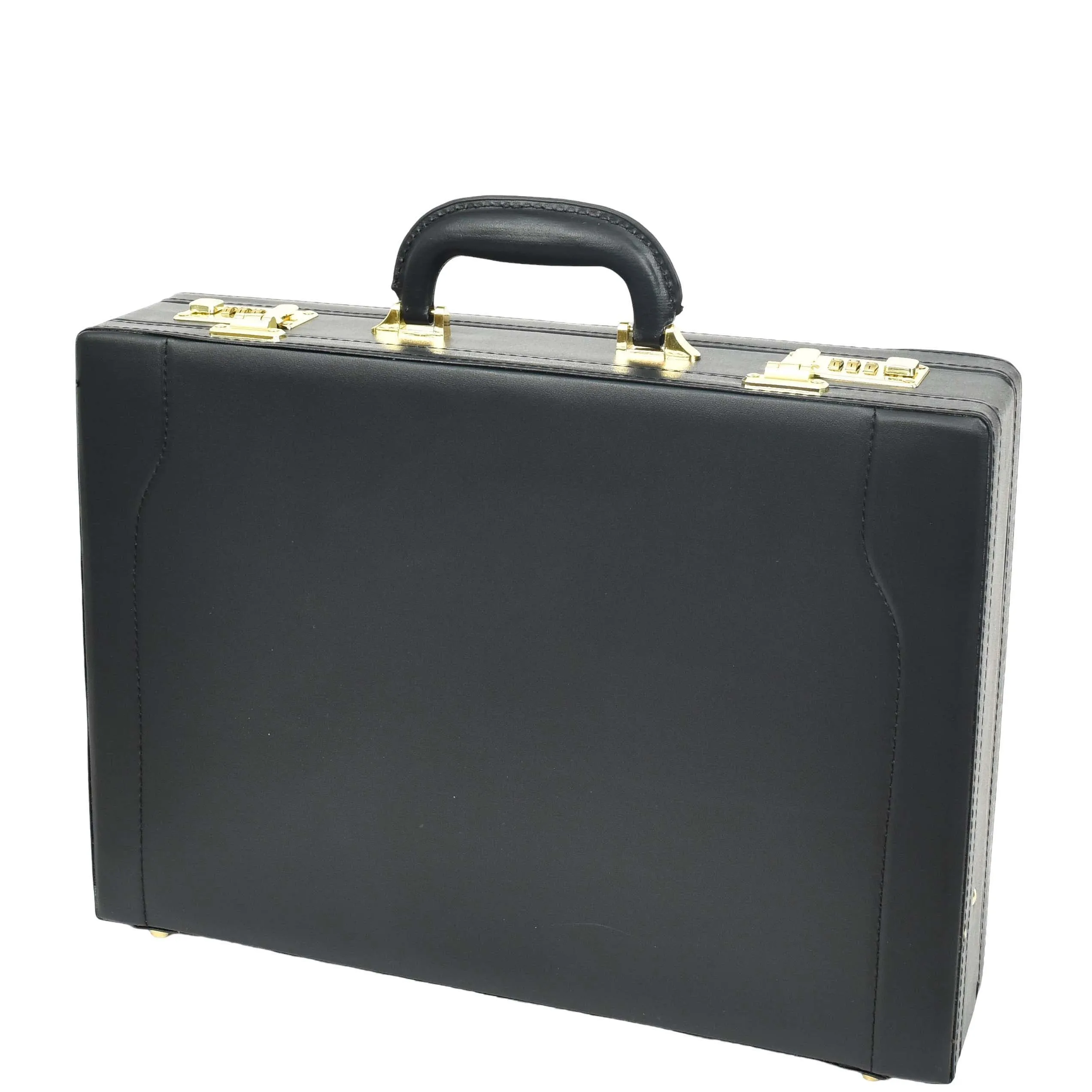 DR657 Expandable Leather Briefcase Combination Lock Attache Case Black