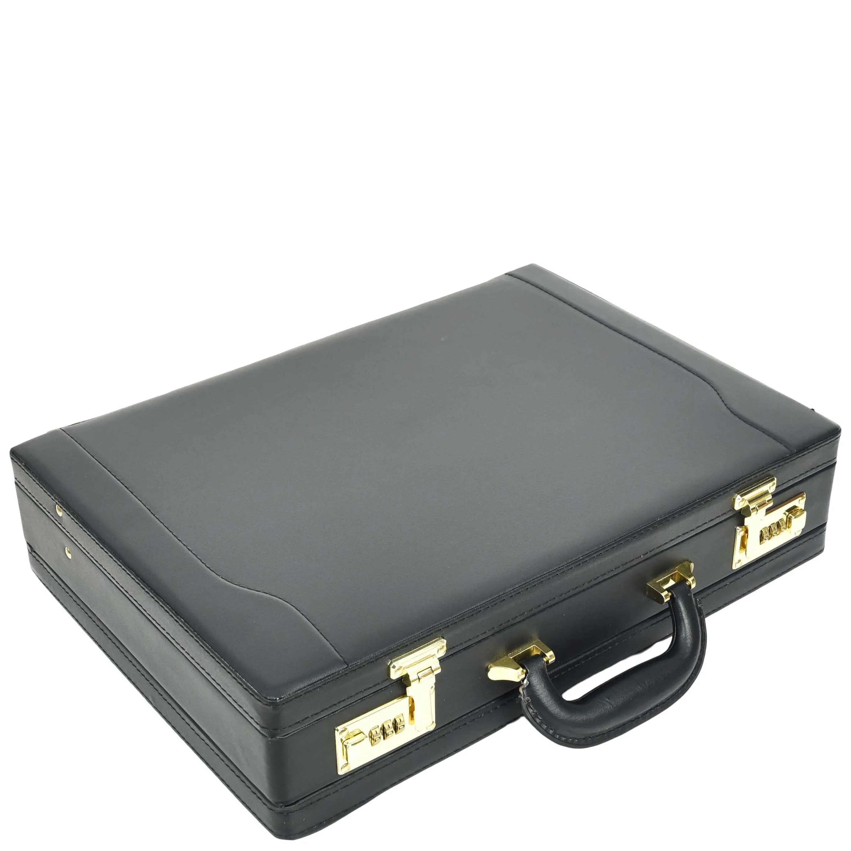 DR657 Expandable Leather Briefcase Combination Lock Attache Case Black