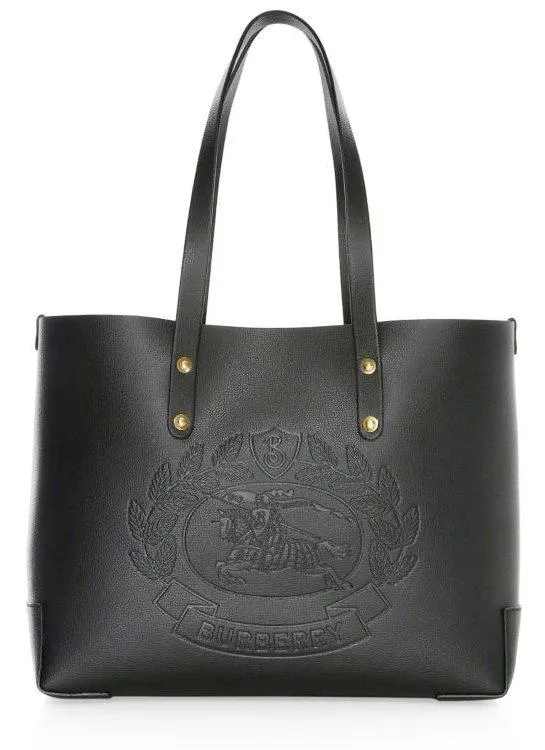 Embossed Crest Small Leather Tote, Black