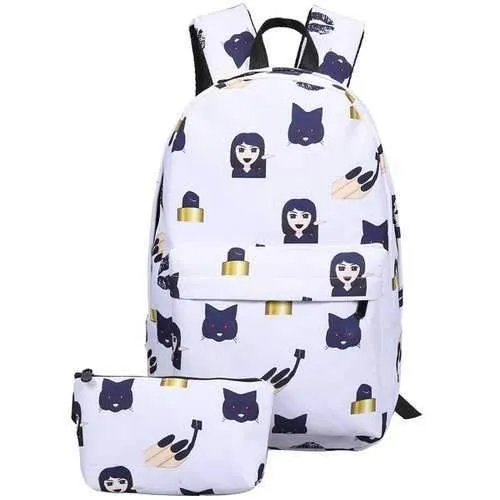 Emoji Printed Nylon Backpack - Deep Blue