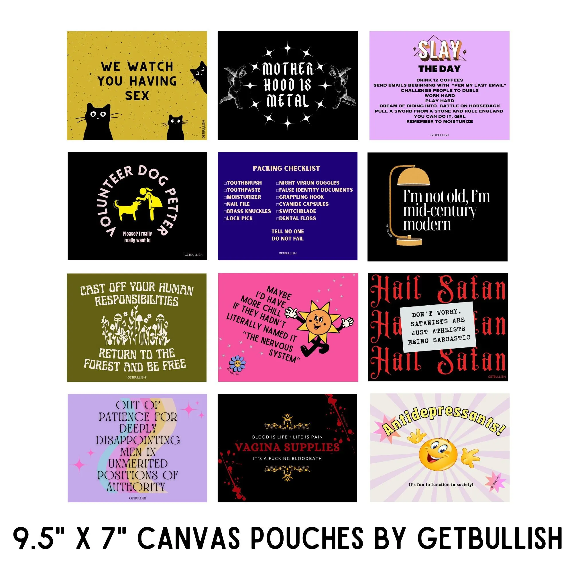 GetBullish Slay the Day Canvas Zipper Pouch 9.5" x 7" | Cosmetics Bag or Pencil Case