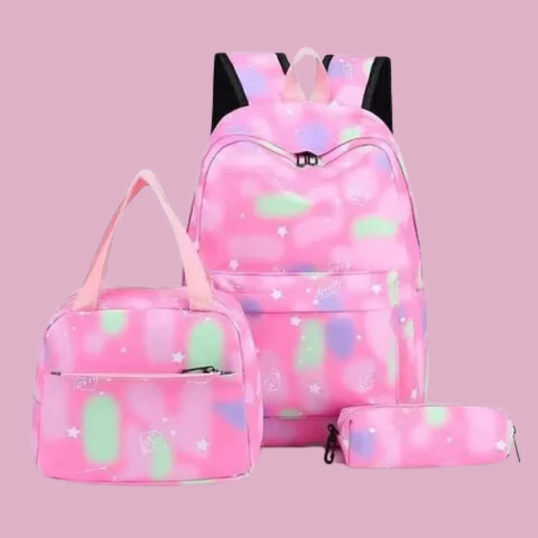 Girls Tie Dye Star Print Fashion Backpack Set of 3