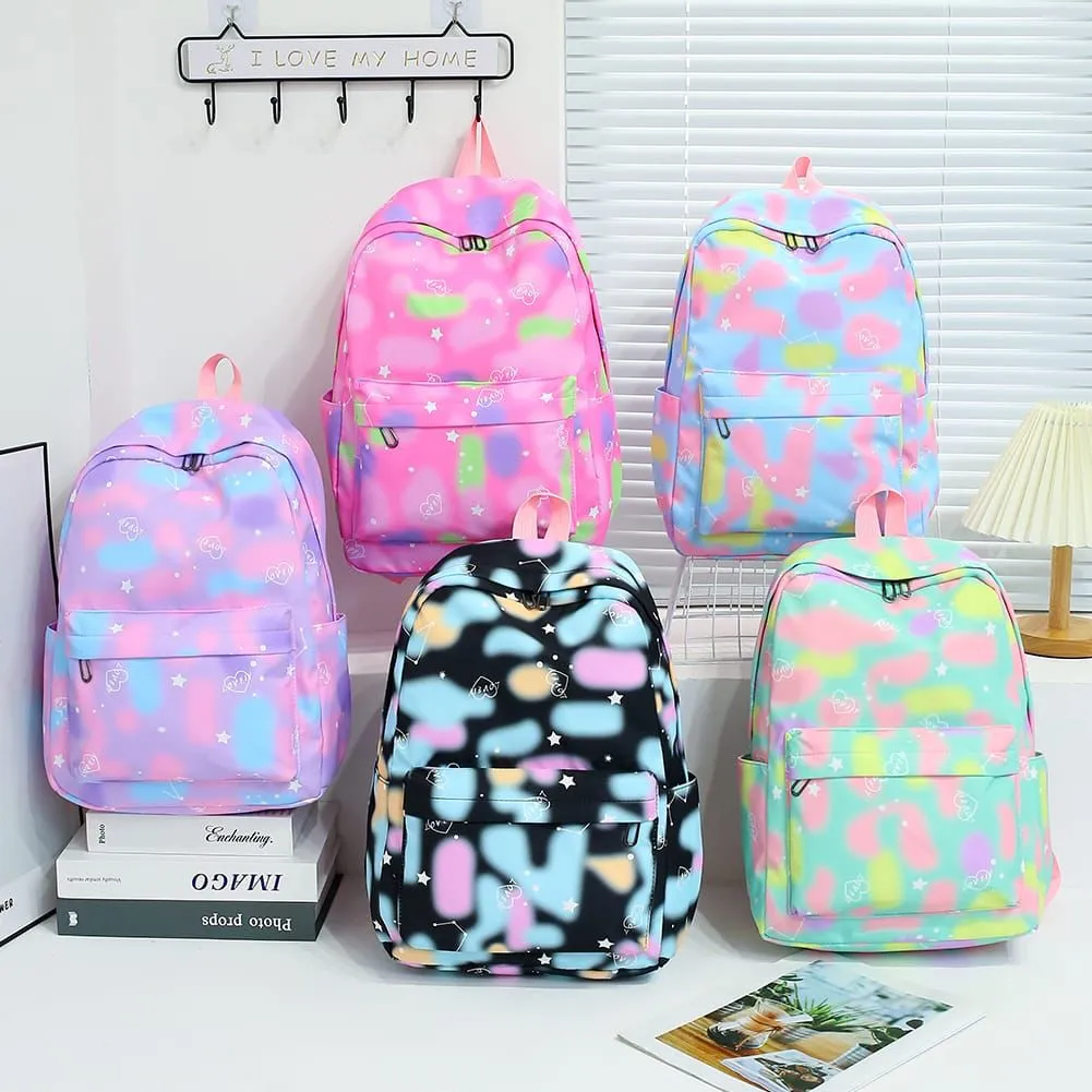 Girls Tie Dye Star Print Fashion Backpack Set of 3