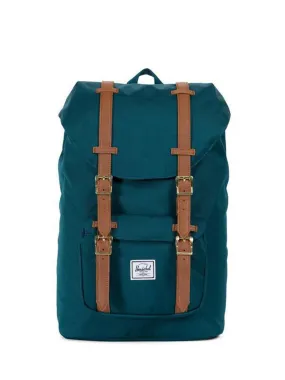 Herschel Little America Mid Backpack Deep Teal Tan Synthetic Leather 17L