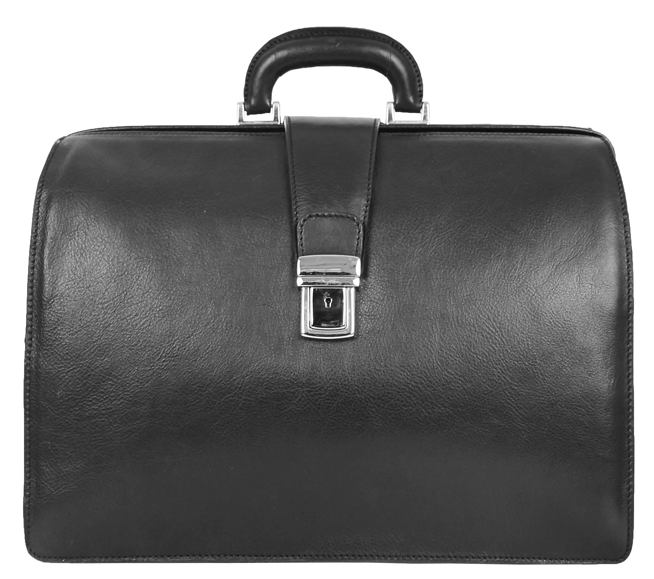 Italian Leather Doctors Briefcase Business Professionals Gladstone Bag Black - Djoser