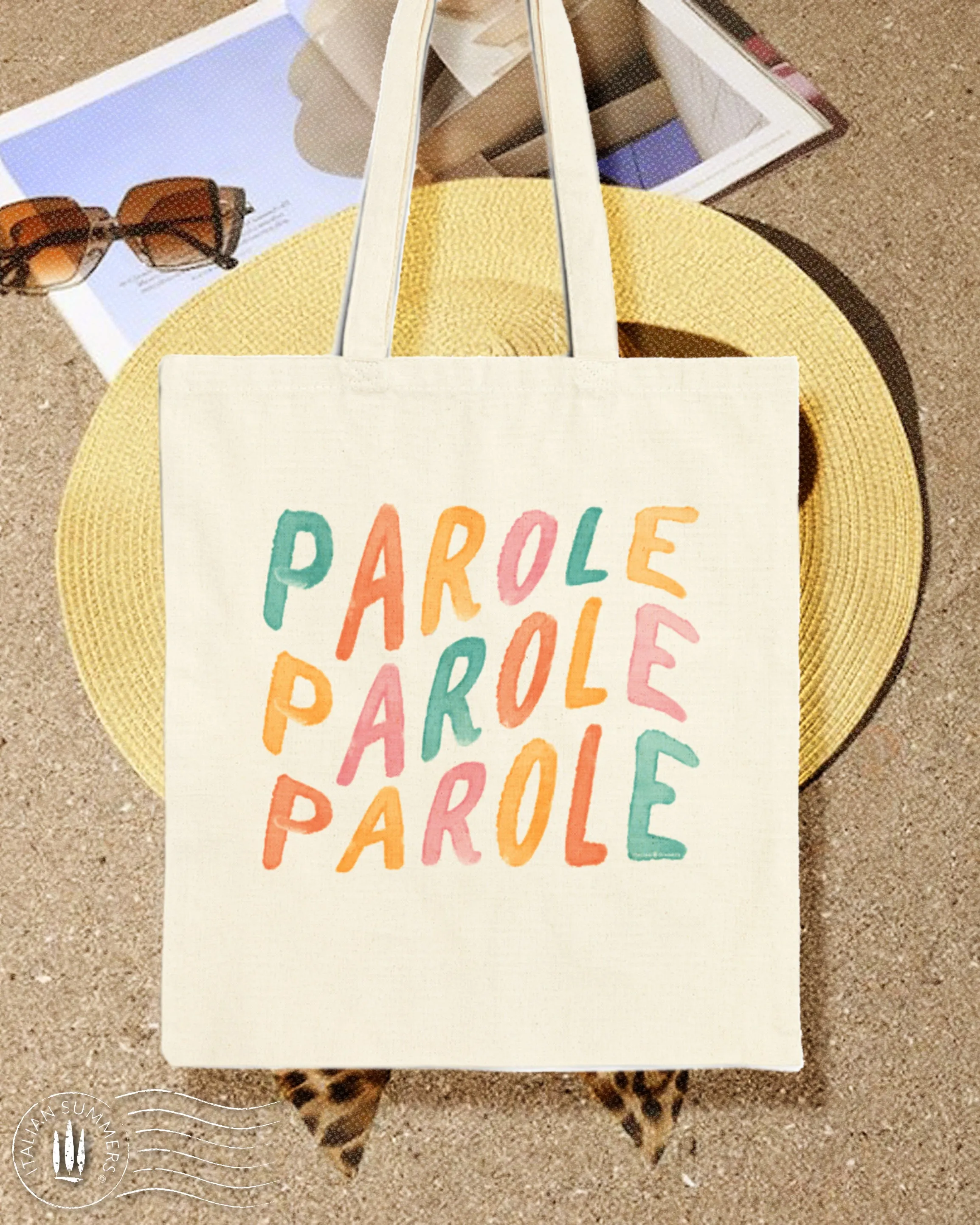 Italy inspired tote bag Parole, Parole, Parole by Italian Summers