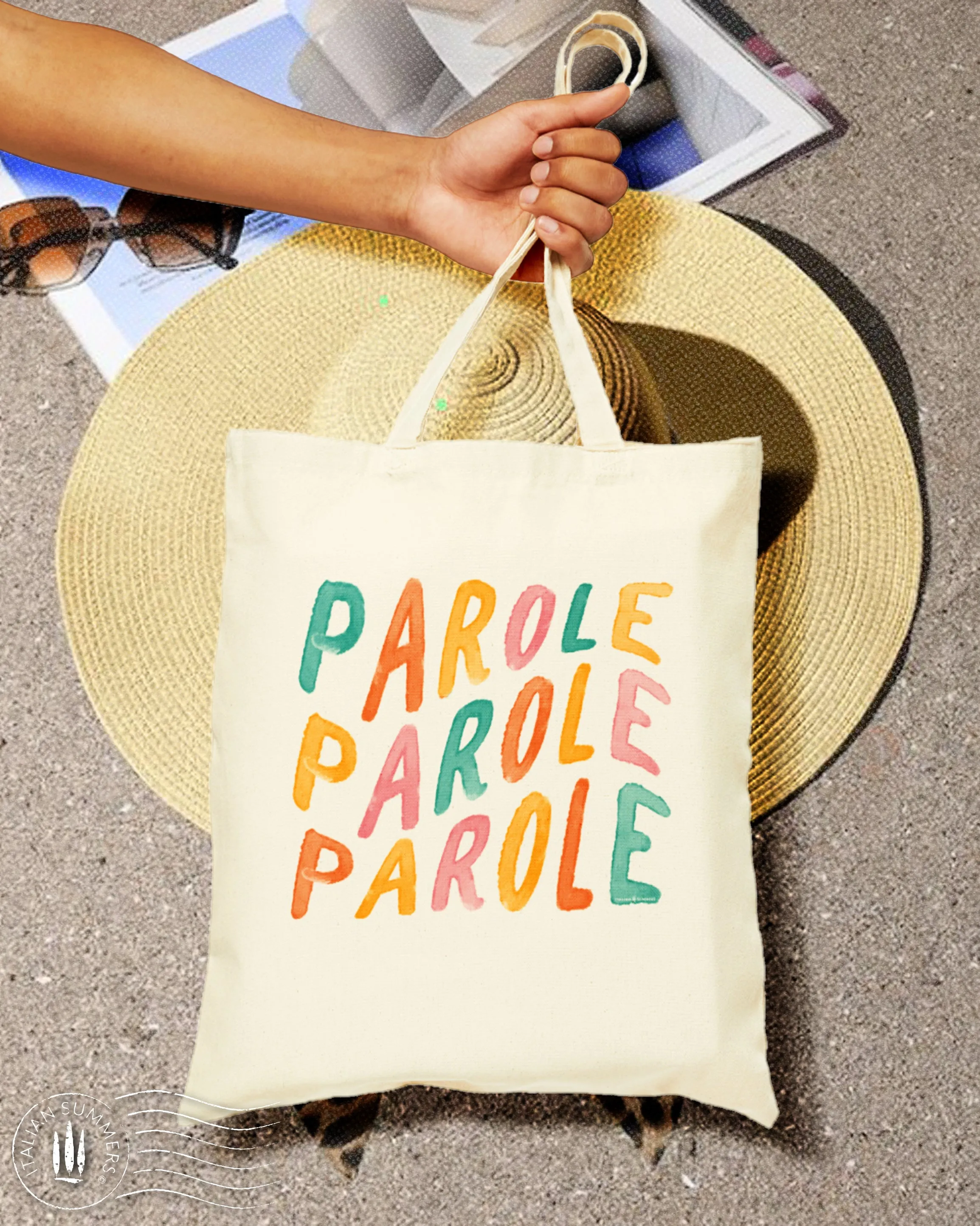 Italy inspired tote bag Parole, Parole, Parole by Italian Summers