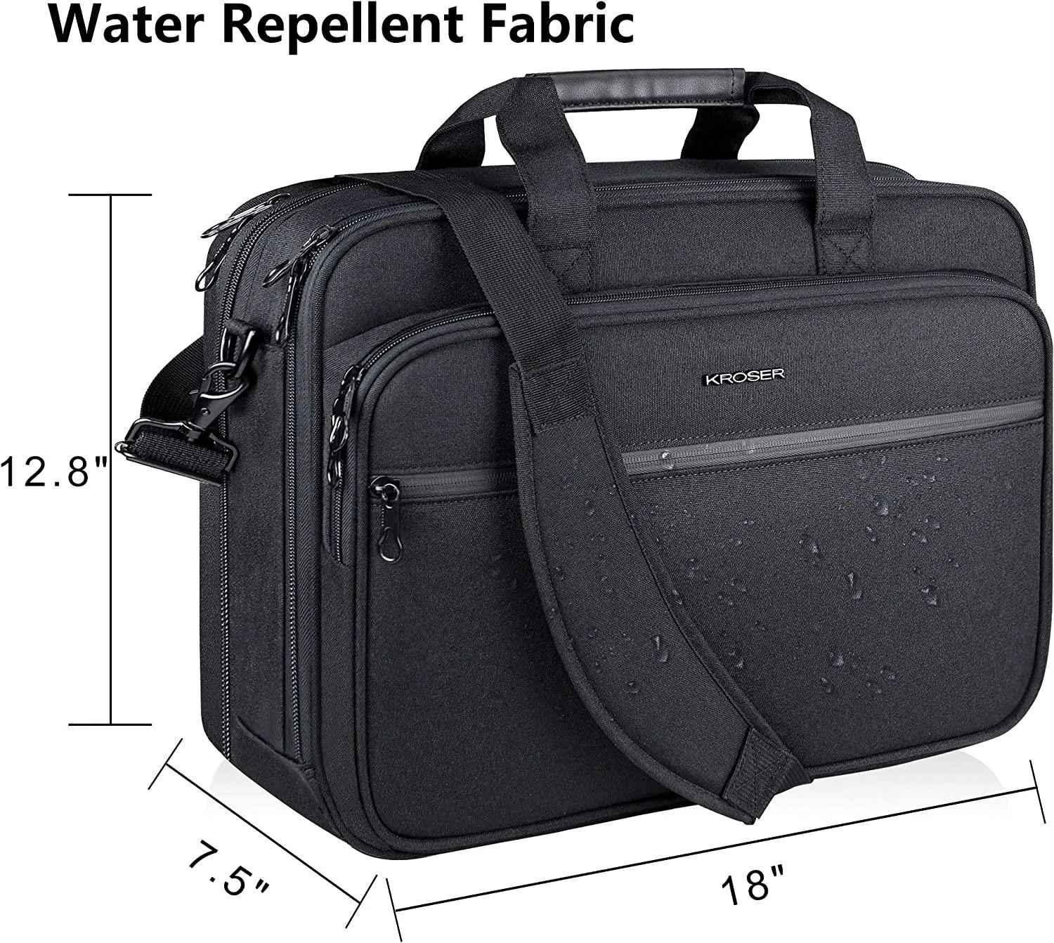 KROSER 18" Laptop Bag Premium Laptop Briefcase Fits Up to 17.3 Inch Laptop Expandable Water-Repellent Shoulder Messenger Bag Computer Bag with RFID Pockets for Travel/Business/School/Men/Women-Black