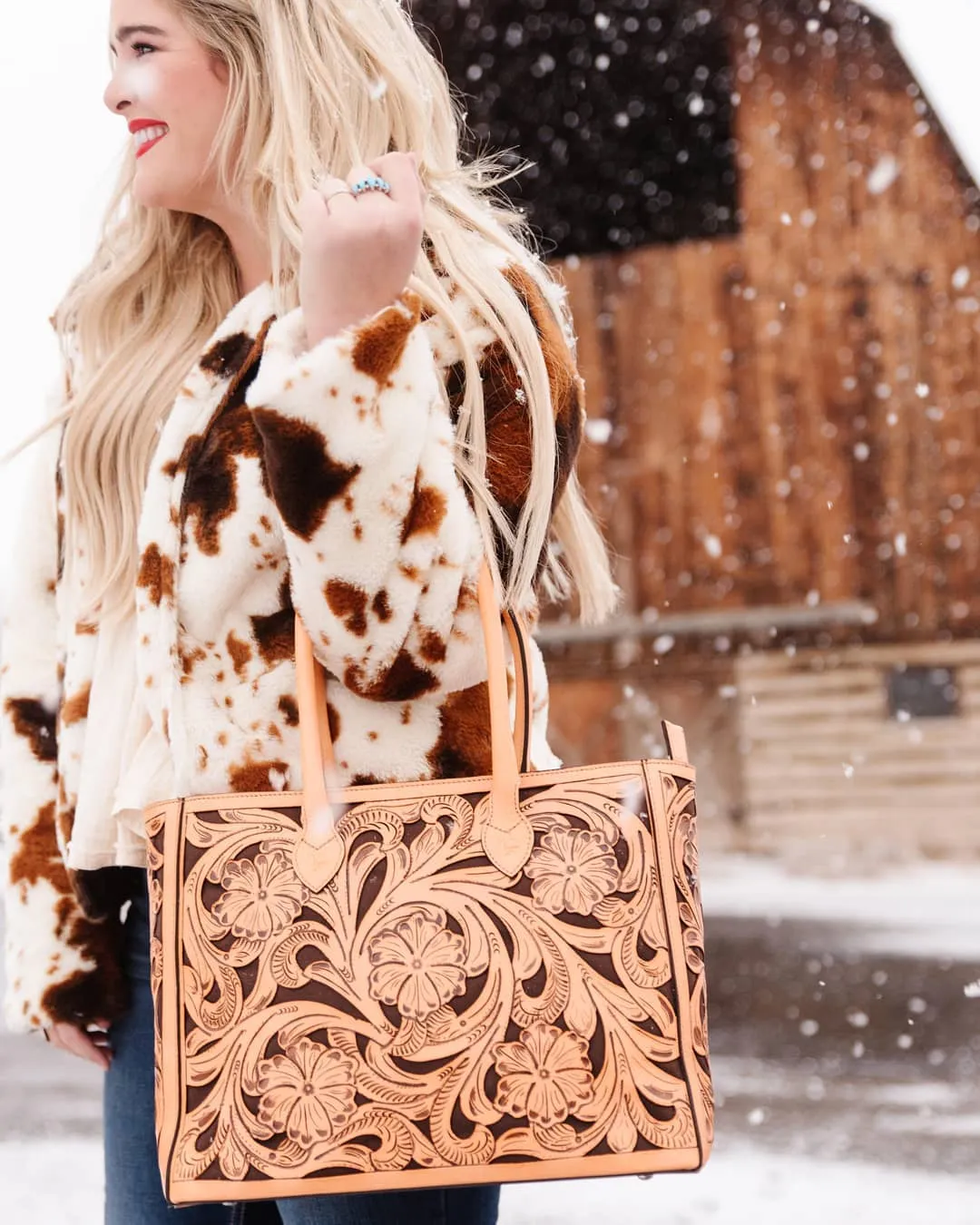 Leather Floral Tote