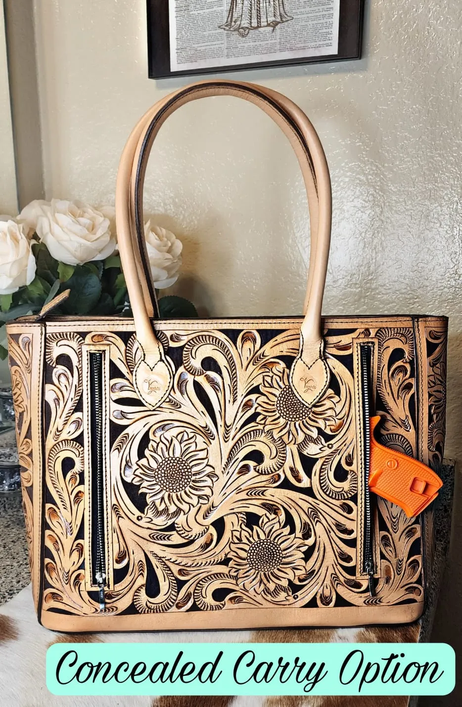 Leather Floral Tote