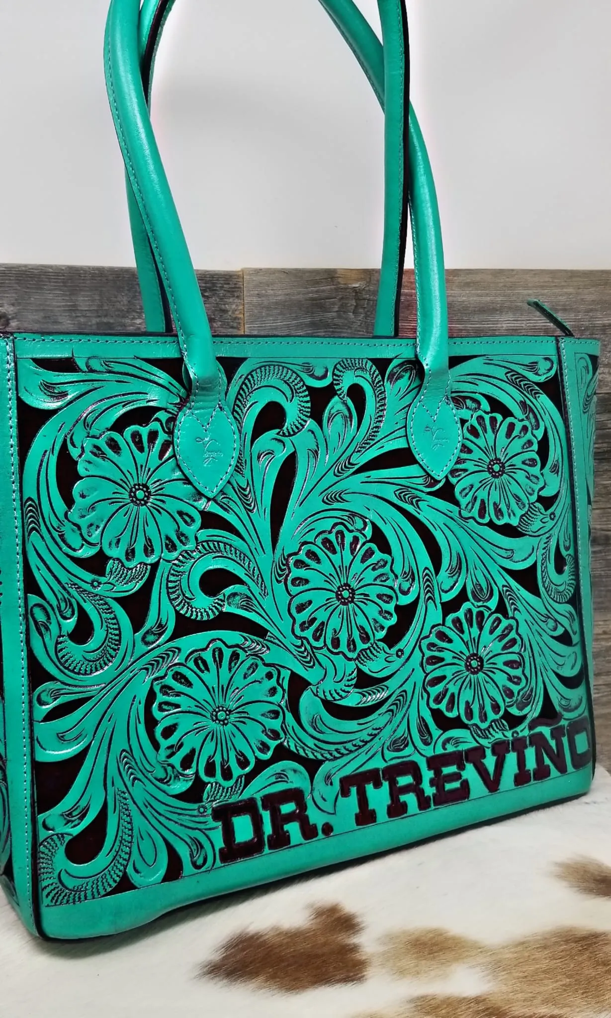 Leather Floral Tote