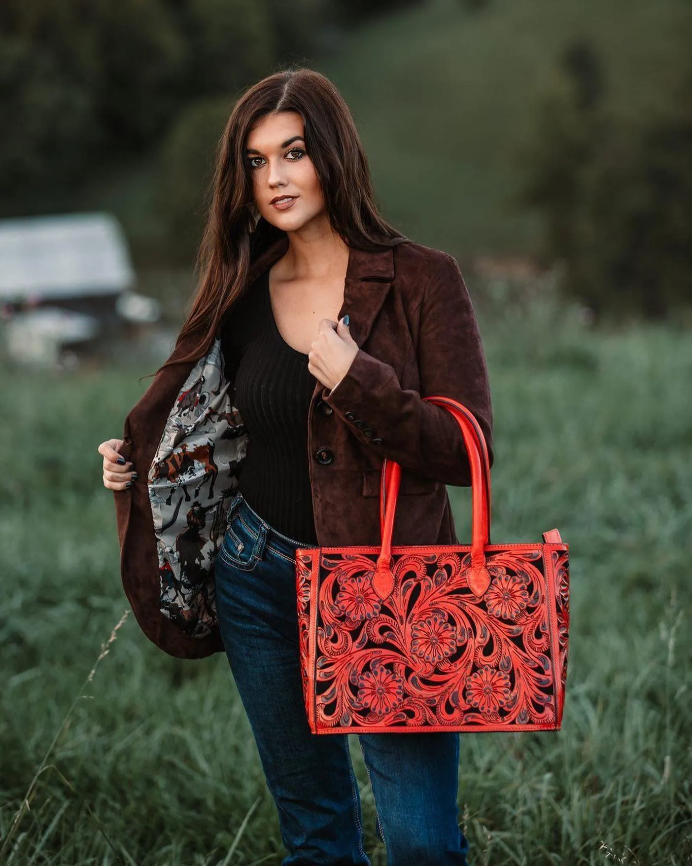 Leather Floral Tote