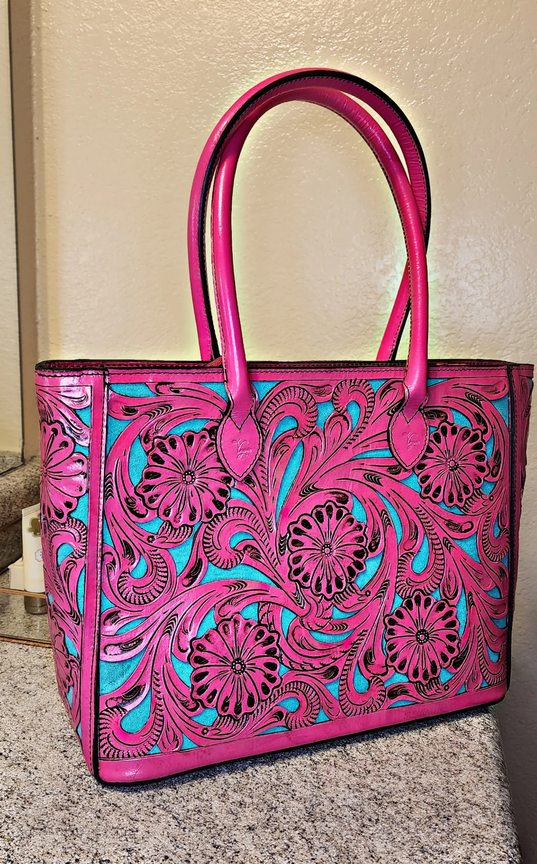 Leather Floral Tote