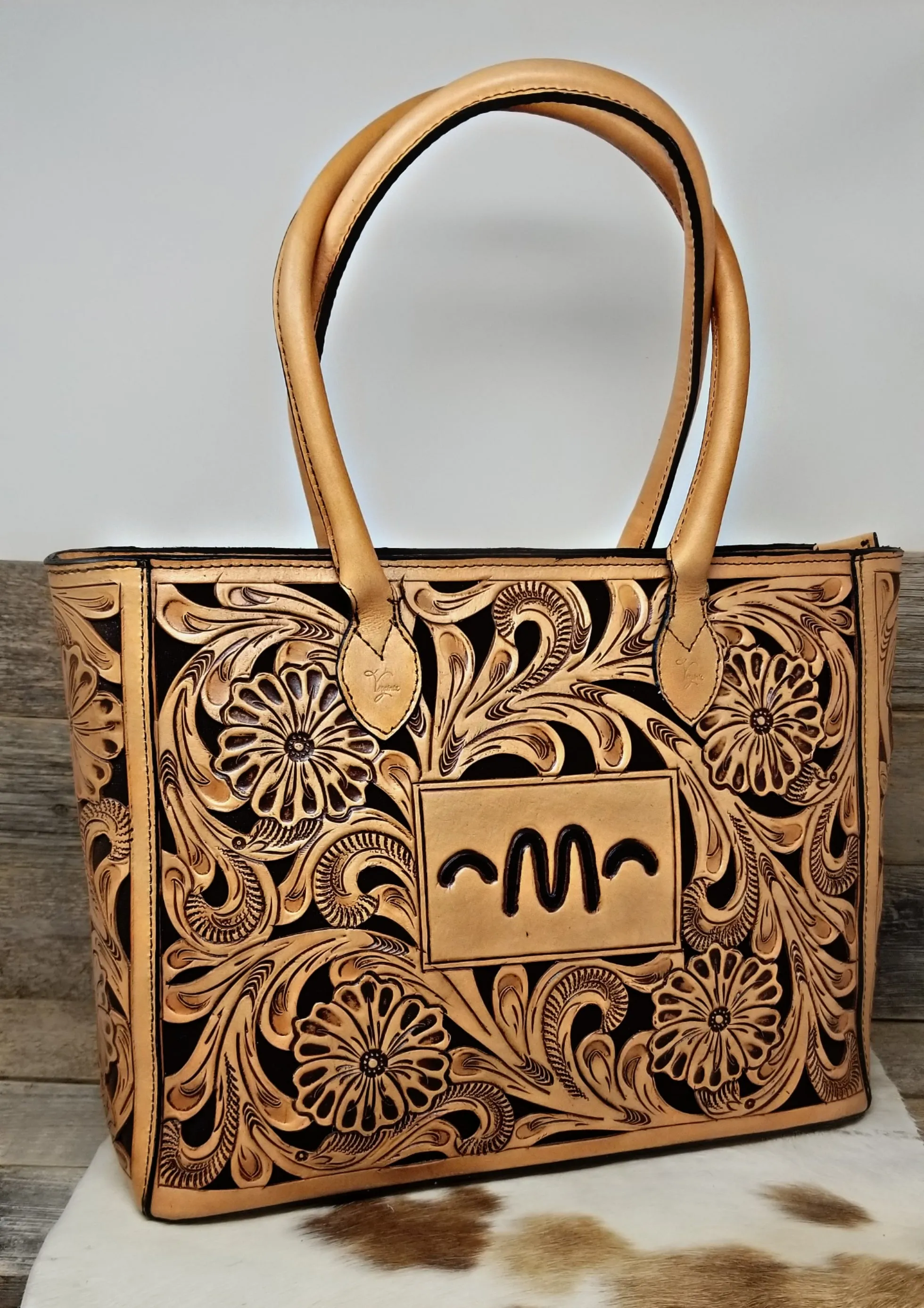 Leather Floral Tote