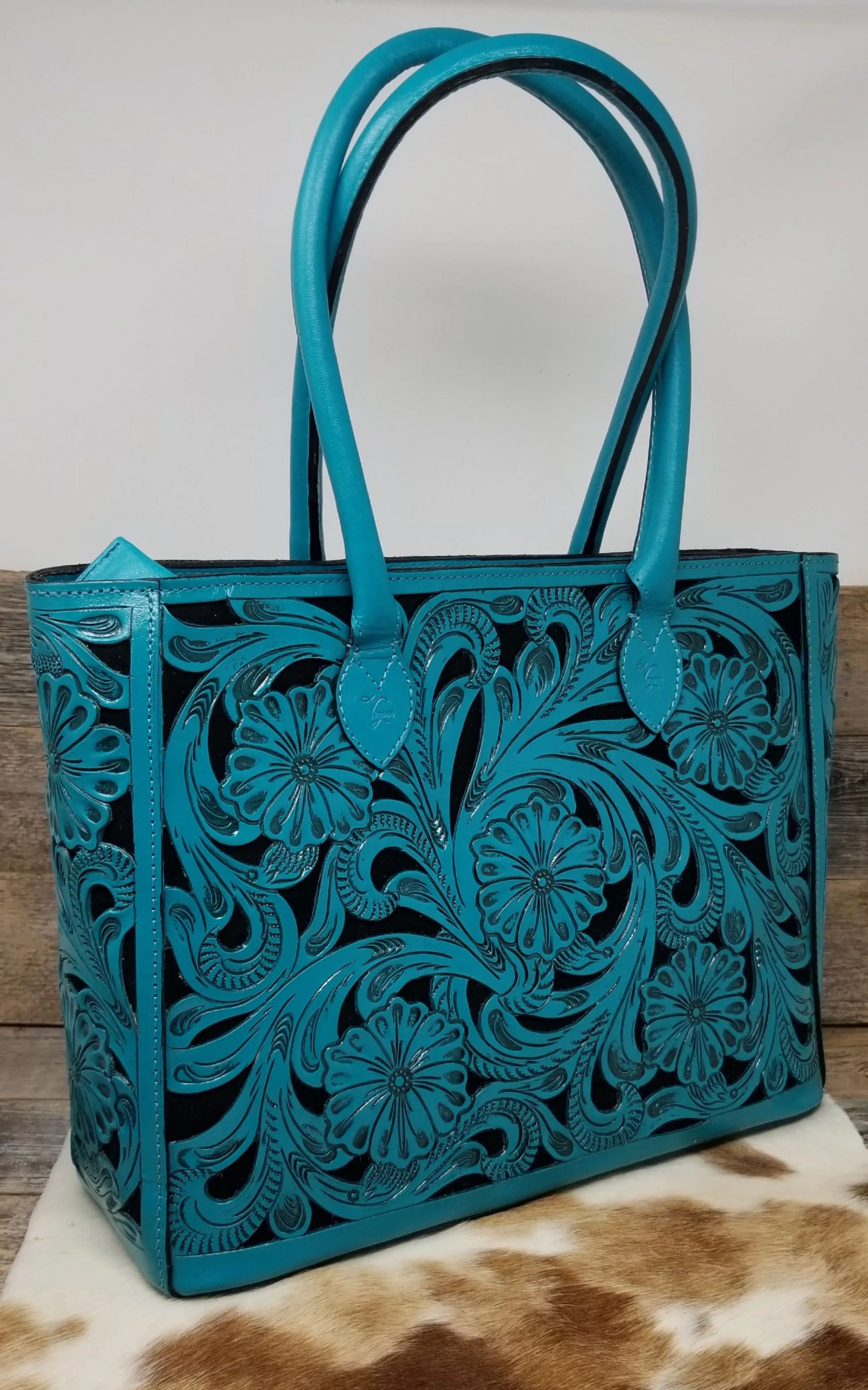 Leather Floral Tote