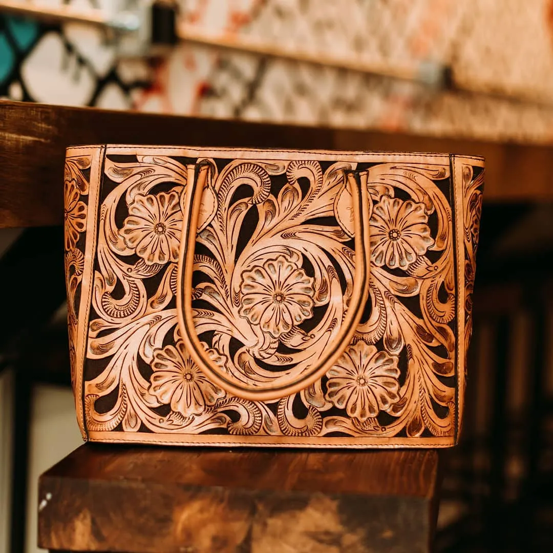 Leather Floral Tote