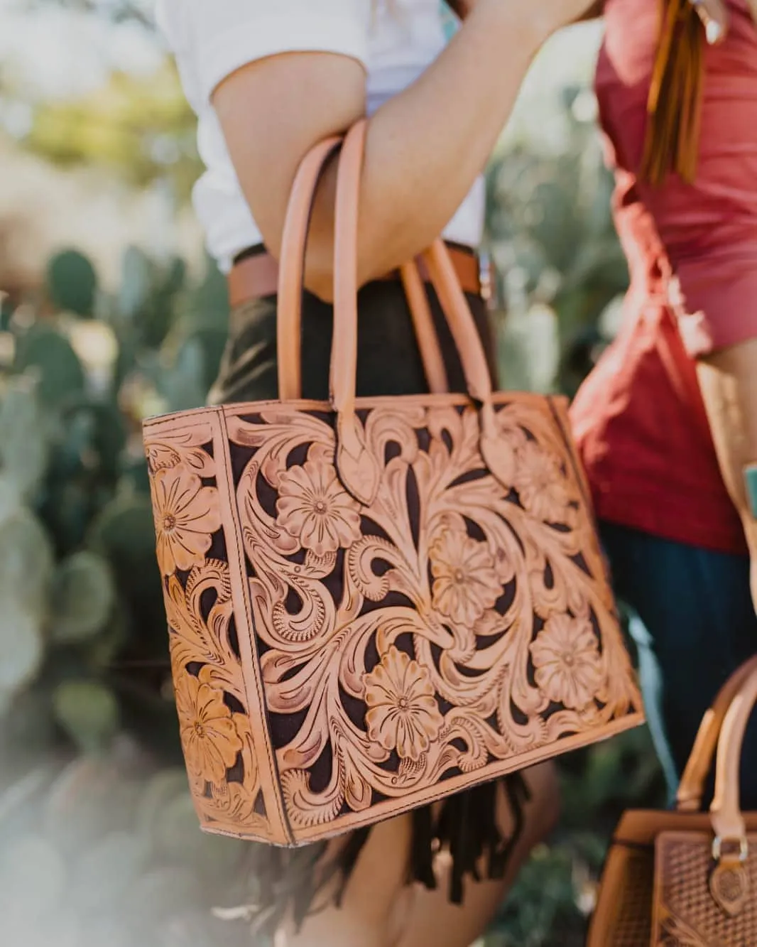 Leather Floral Tote