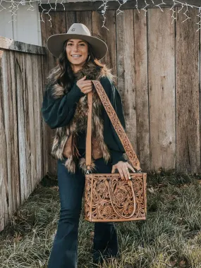 Leather Floral Tote