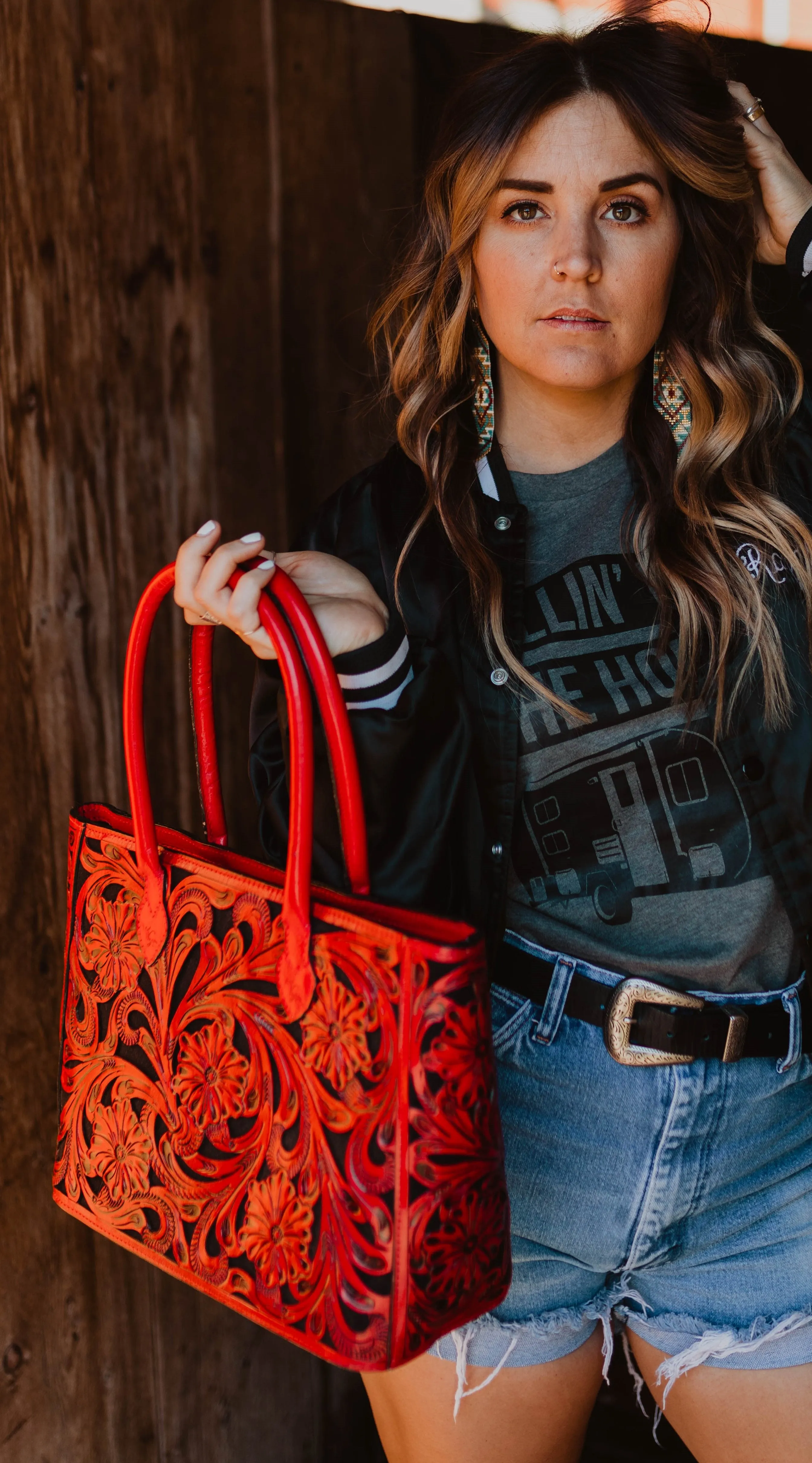 Leather Floral Tote