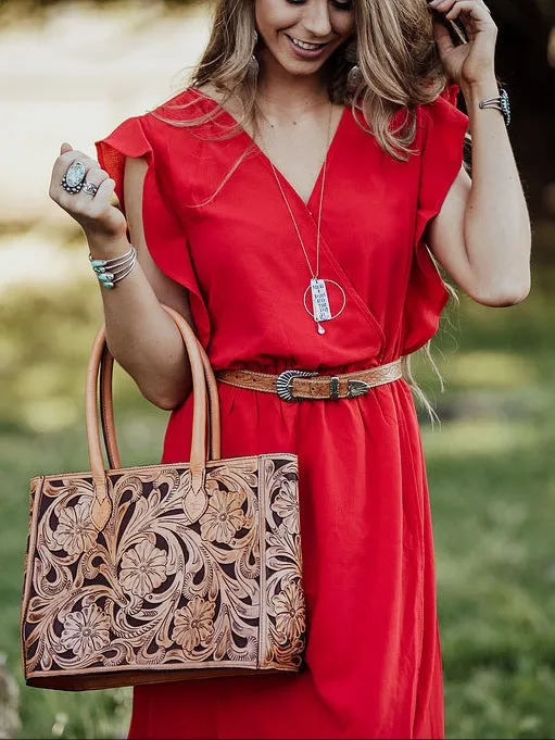 Leather Floral Tote