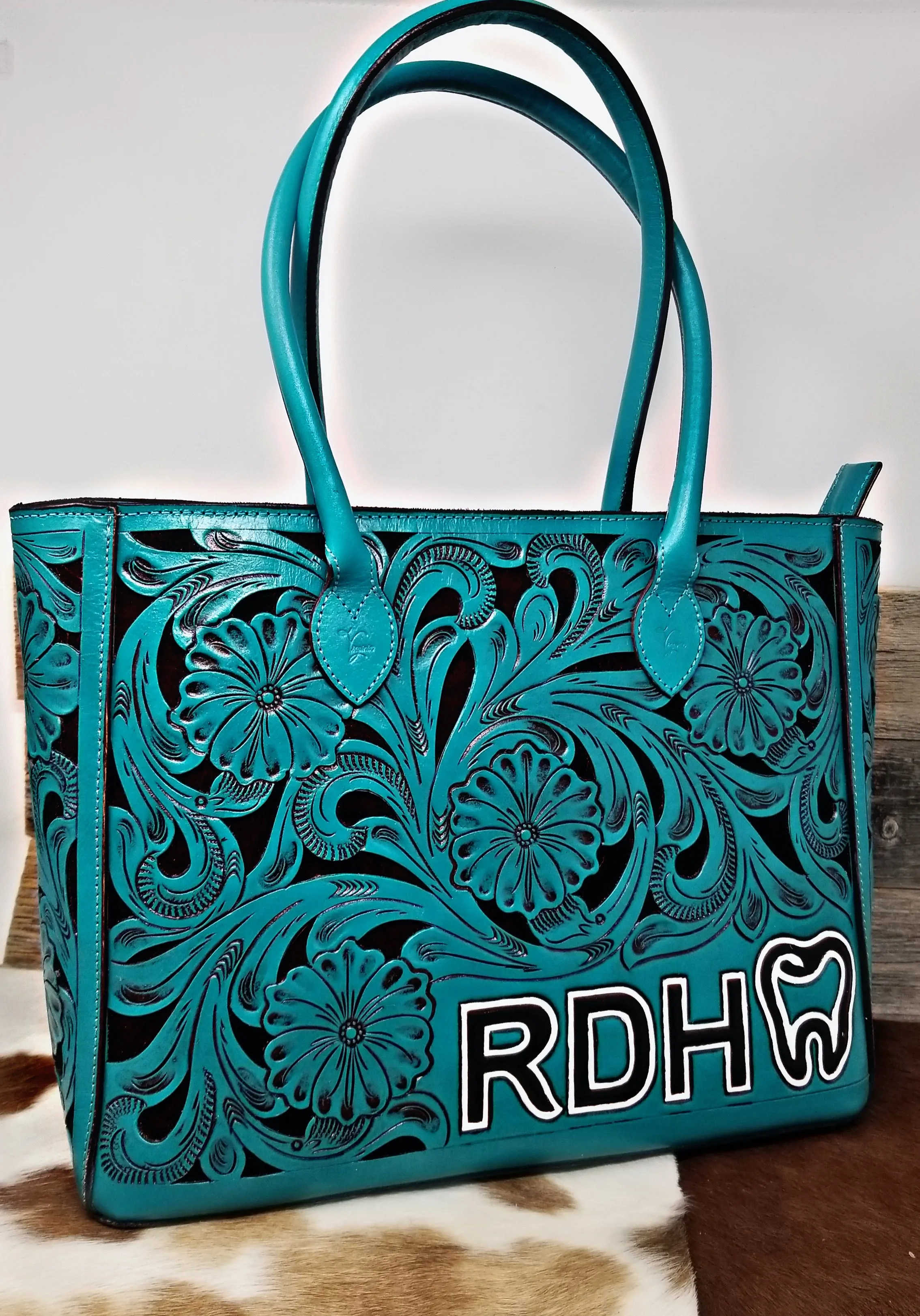 Leather Floral Tote