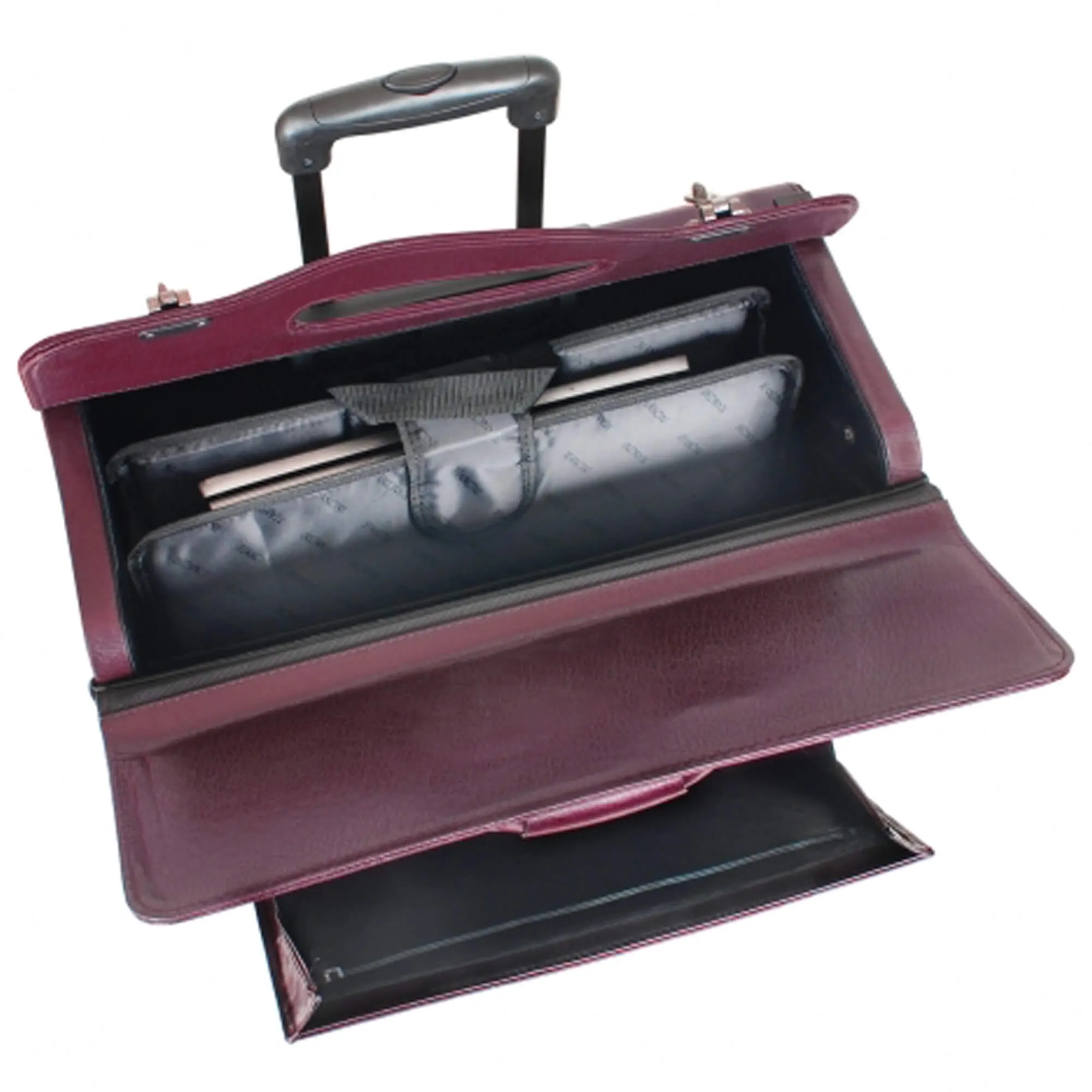 Mancini BUSINESS Collection Deluxe Leather Wheeled Catalog Case