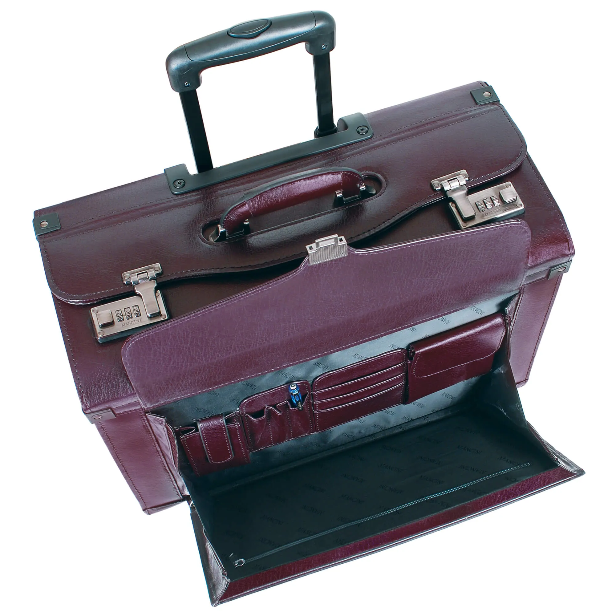 Mancini BUSINESS Collection Deluxe Leather Wheeled Catalog Case