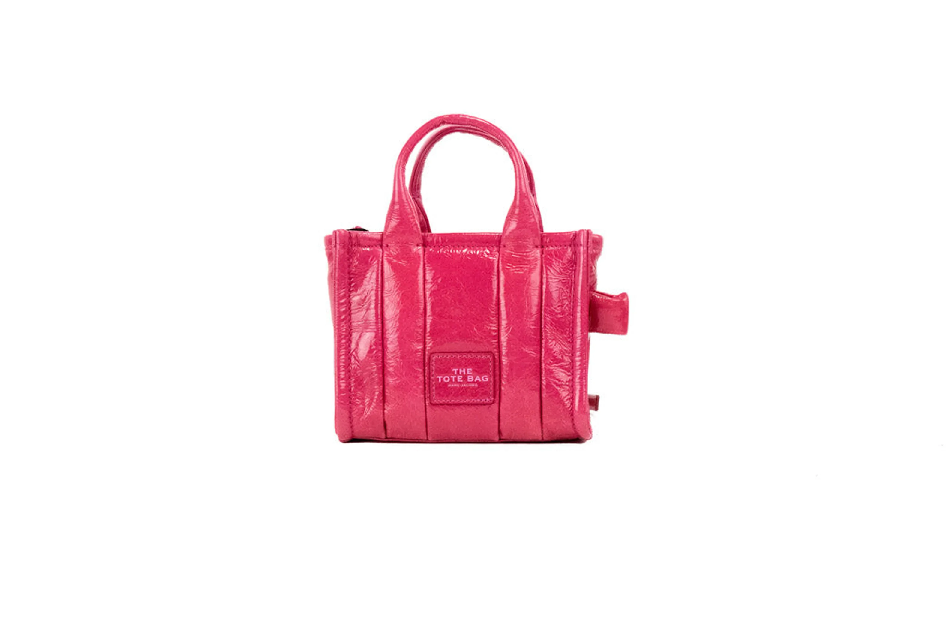 Marc Jacobs The Shiny Crinkle Micro Magenta Leather Tote