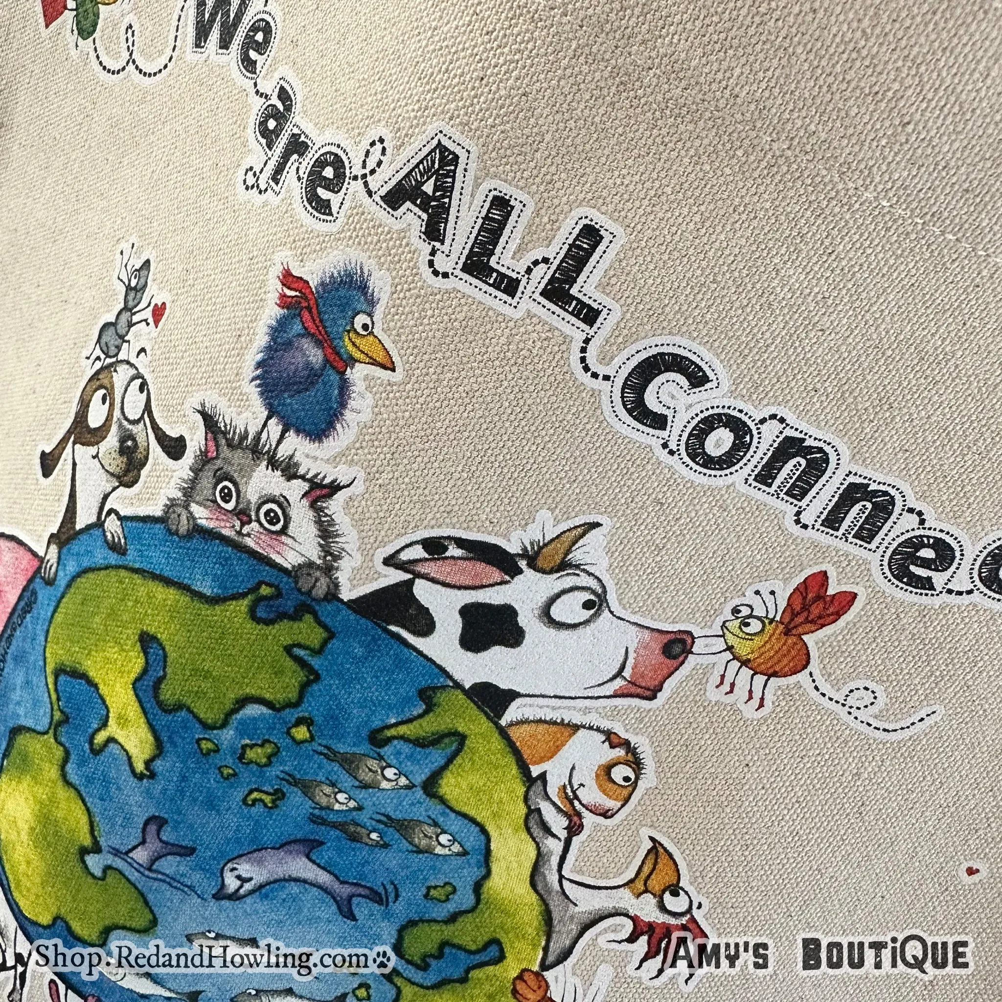 "We are All Connected" World / Recycled Shopping Tote