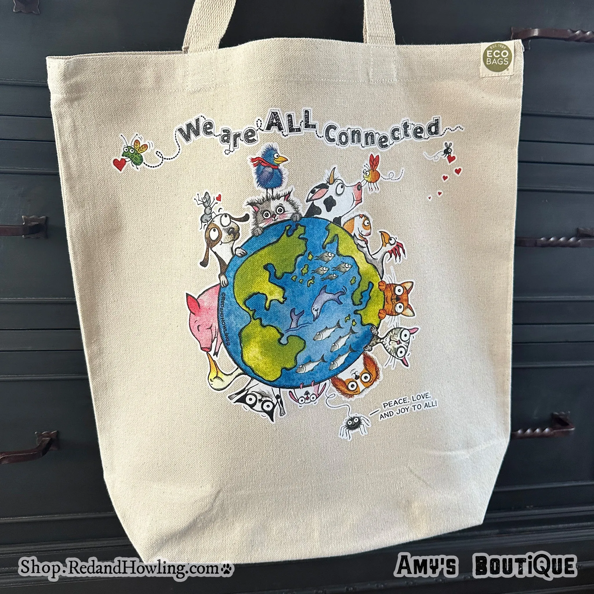 "We are All Connected" World / Recycled Shopping Tote