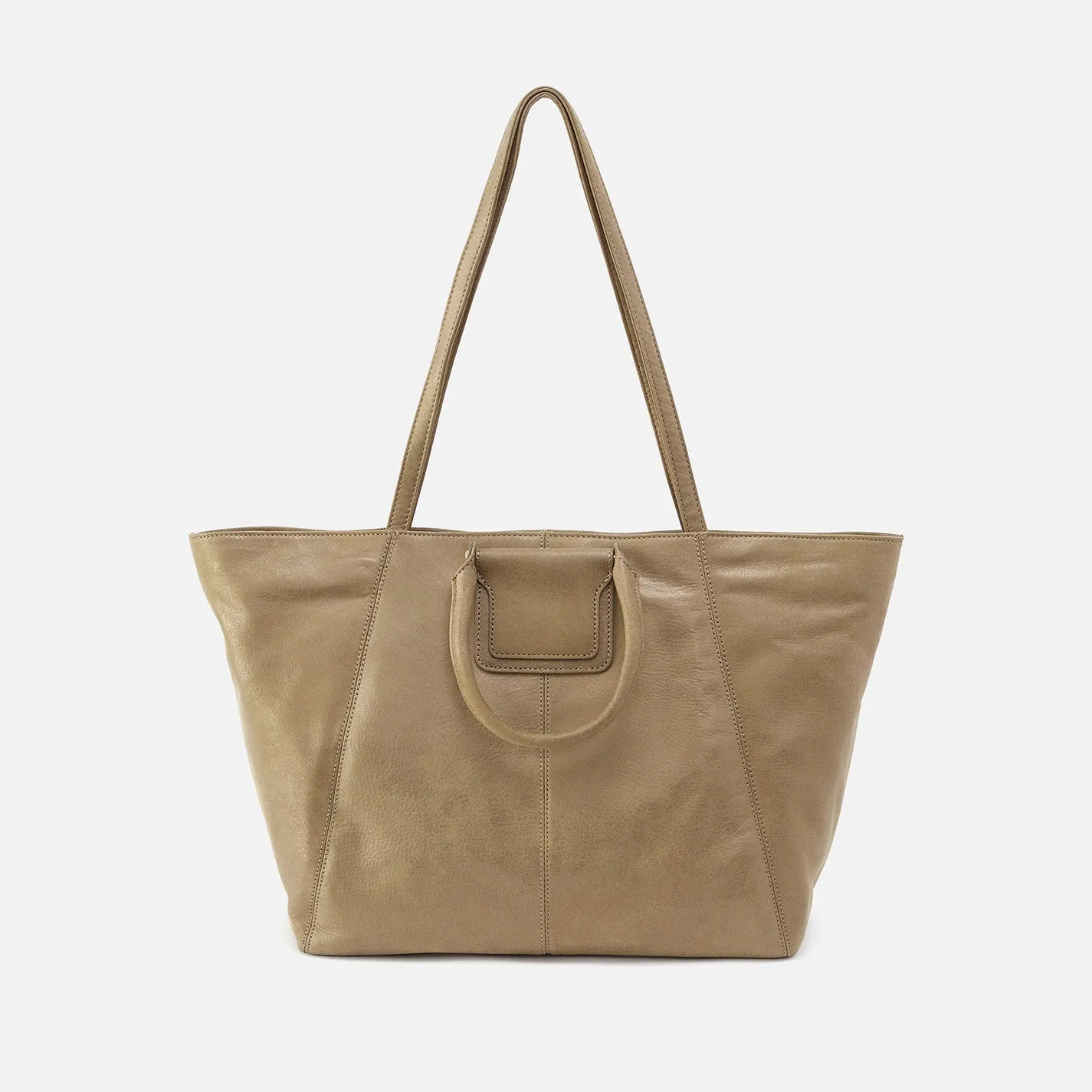 Sheila East-West Tote In Metallic Leather - Burnished Sage