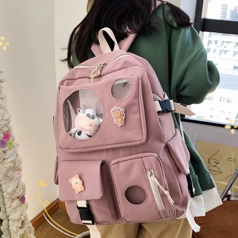 Sohiwoo Muti-Pocket Women Backpack Nylon School Bag Backpacks for Teenage Girls Fashion College Student Back Pack Mochila Feminina