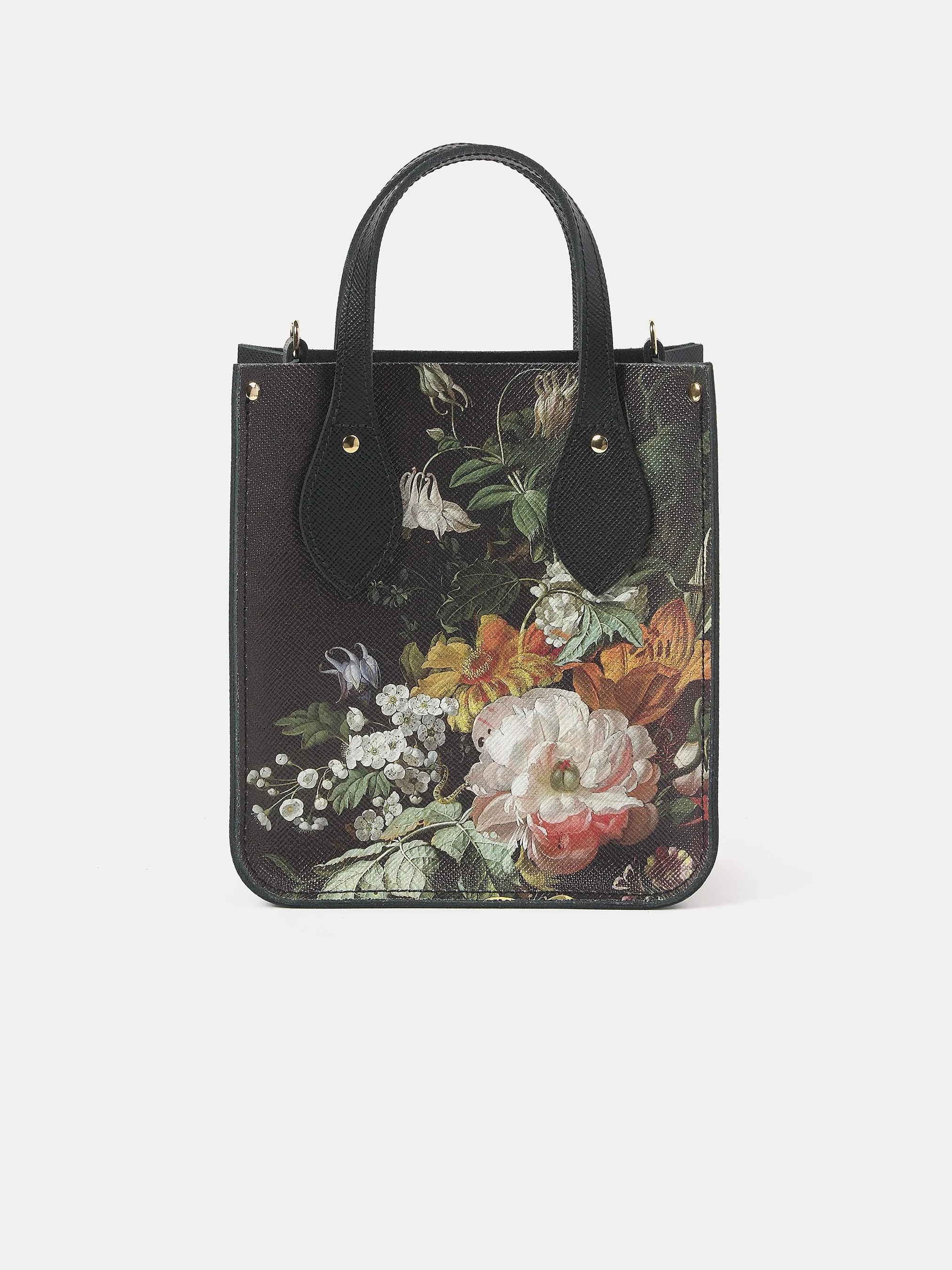 The Mini Tote - Black Saffiano with Flowers in a Vase